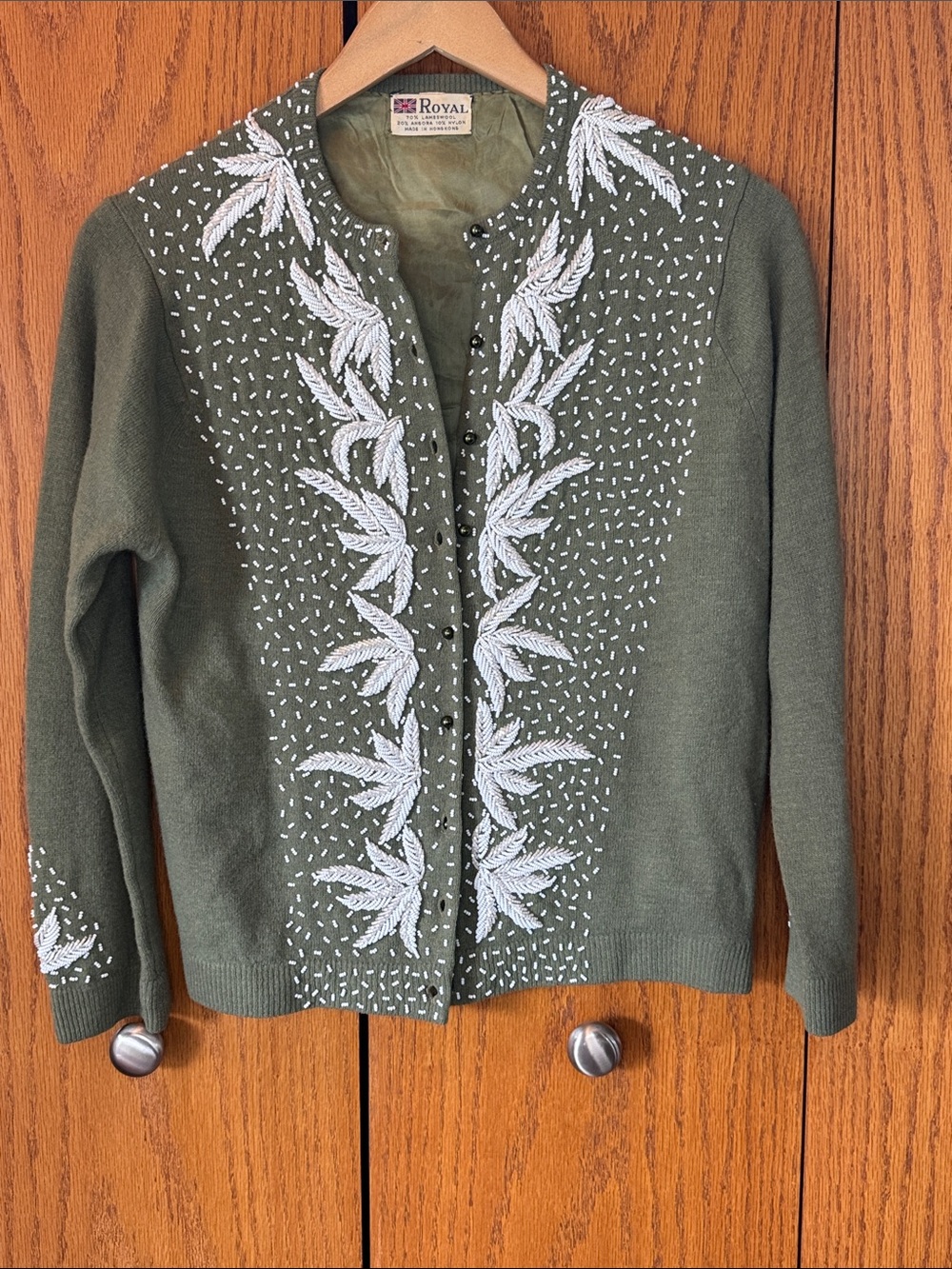 Green Embroidered Cardigan Sweater